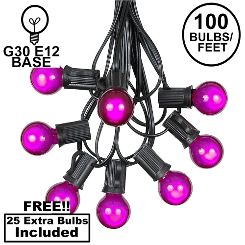 NOVELTY LIGHTS LLC  100 Foot G30 Outdoor Patio String Lights With 125 Globe Bulbs In Purple