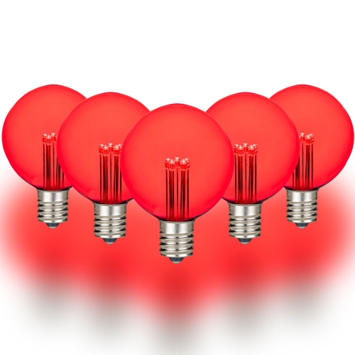NOVELTY LIGHTS LLC  Novelty Lights 5 Pack G50 Glass Led Globe Bulbs E17 Intermediate Base In Red