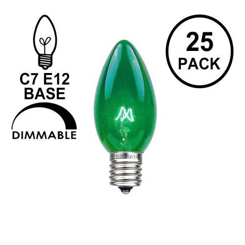 Novelty Lights 25 Pack C7 Outdoor Christmas Replacement Bulbs, C7/E12 Candelabra Base, 5 Watt