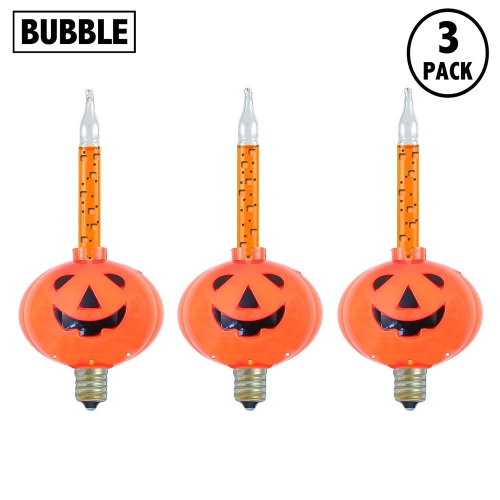 Novelty Lights Pumpkin Bubble Lights, Orange Liquid with Jack-O-Lantern Base, Halloween Bulbs with Flowing Liquid, 5 Watts Each, C7/E12 Base