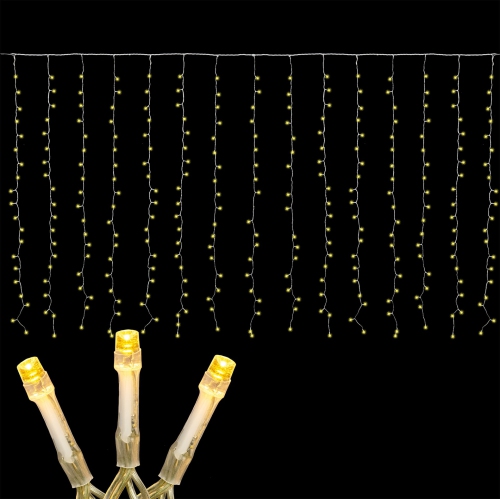 Novelty Lights LED Curtain Light Set, 300 LED Warm White, 8 Function, Non-Connectable, Clear Wire