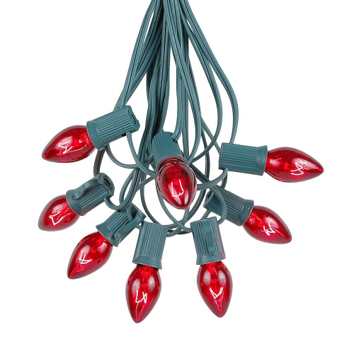 NOVELTY LIGHTS LLC  Novelty Lights C7 Twinkle Christmas Lights Set, 25 Foot, Green Wire In Red