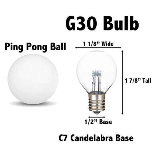 Novelty Lights 25 Pack G30 Glass LED Globe Bulbs, String Light Replacement Bulbs, E12 Candelabra Base, Energy Efficient Outdoor Patio Lighting