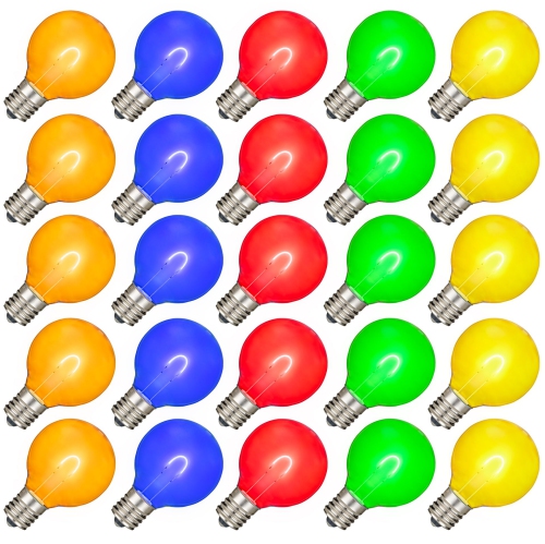 NOVELTY LIGHTS LLC  Novelty Lights 25 Pack G40 Led Light Bulbs, E12 C7 Candelabra Screw Base Shatterproof Outdoor String Lights Clear Globe Bulbs