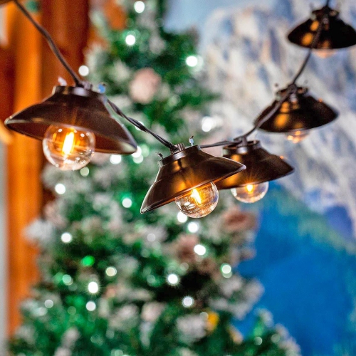 Lumières de fantaisie décoratives LED G40 à 10 lumières de 11 pi avec abat-jour en métal pour patio, jardin ou abri de jardin