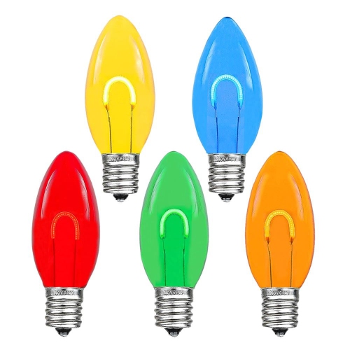 Novelty Lights 25 Pack C9 LED Flex Filament Bulbs, Shatterproof Plastic Replacement Christmas Lights, E17 Base for Indoor/Outdoor Strings, Dimmable,