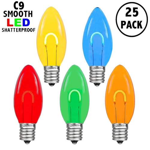 Novelty Lights 25 Pack C9 LED Flex Filament Bulbs, Shatterproof Plastic Replacement Christmas Lights, E17 Base for Indoor/Outdoor Strings, Dimmable,