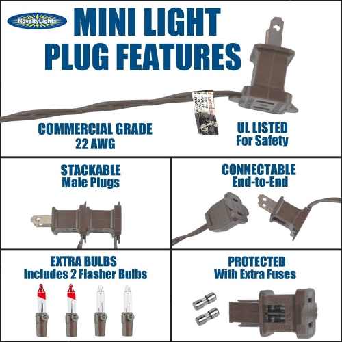 Novelty Lights 50 Feet 100 Bulbs Traditional Incandescent Mini Lights, Brown Wire with 6" Spacing, Commercial Grade and UL Listed for Indoor/Outdoor