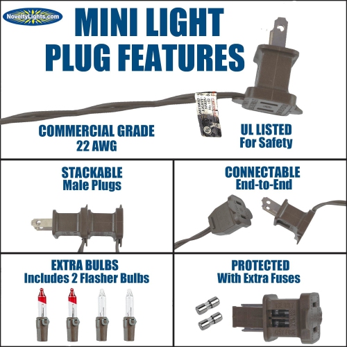 Novelty Lights 50 Feet 100 Bulbs Traditional Incandescent Mini Lights, Brown Wire with 6" Spacing, Commercial Grade and UL Listed for Indoor/Outdoor