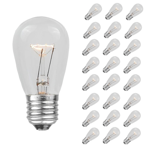 Novelty Lights 25 Pack S14 Outdoor Patio Edison Replacement Bulbs, E26 Medium Base, 11 Watt