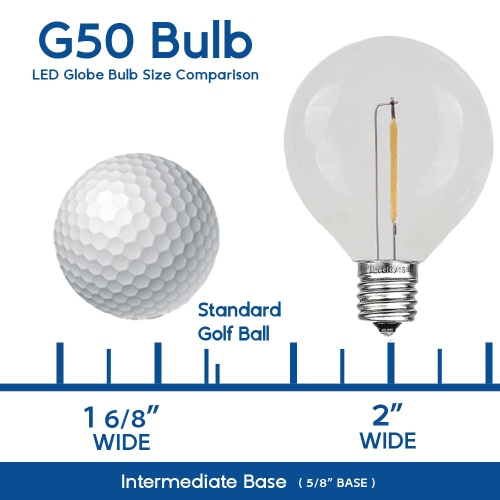 Novelty Lights 25 Pack G50 Outdoor Patio Globe Replacement Bulbs, E17/C9 Intermediate Base, 7 Watt