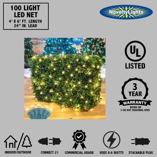 Lumières de fantaisie en filet 4 x 6, 100 DEL avec espacement de 4&nbsp;po, ampoules grand angle 5&nbsp;mm, connexion bout à bout, arbre résistant