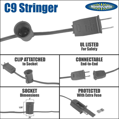 25 Foot C9 Ceramic Christmas String Light Set - Outdoor Christmas Light String - – Opaque Christmas Bulbs - Roofline Light String – Outdoor String