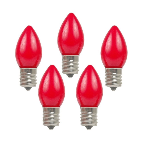 Novelty Lights 25 Pack C7 Ceramic Style LED Christmas Lights, Opaque Replacement Bulbs with E12 Base, Shatterproof Plastic, 3 Ultra-Bright SMDs Per