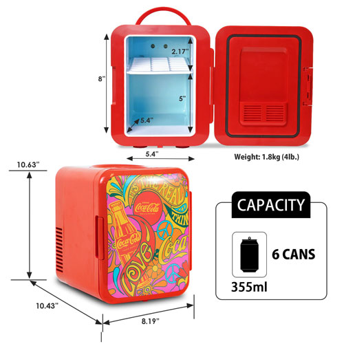 Coca-Cola Mini frigo rouge portable, capacité de 6 canettes, refroidisseur  alimentation CA/CC 