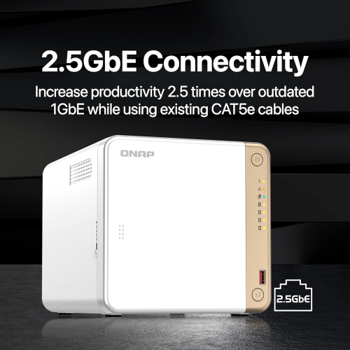 QNAP TS-462-4G-US 4 Bay Multimedia Desktop NAS with Intel Celeron Dual-core Processor with M.2 PCIe Slots and PCIe expandability and 2.5GbE Network