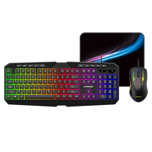 SPEEDEX  3-In-1 Multimedia Rainbow Backlight USB Wired Keyboard With Mouse And Mouse Pad Combo Set
