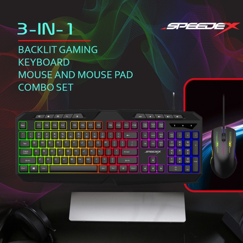 Speedex 3-in-1 Multimedia rainbow backlight USB wired keyboard with Mouse and mouse Pad combo set