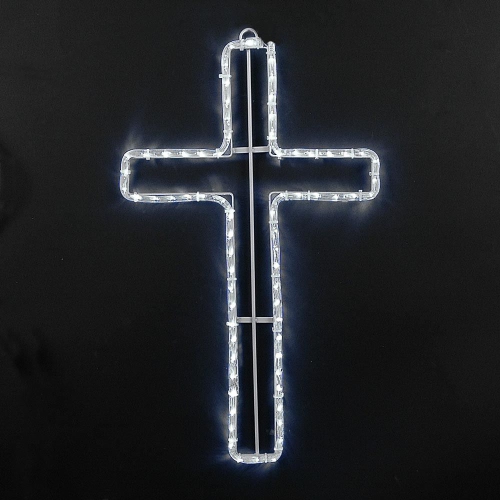 NOVELTY LIGHTS LLC  Novelty Lights Led Pure Christian Cross Rope Light Motif Sculpture, Christian Religion Decorations In White