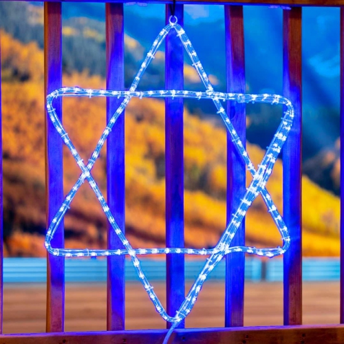 Novelty Lights LED Blue Star of David Rope Light Motif Sculpture, Hanukkah Decorations