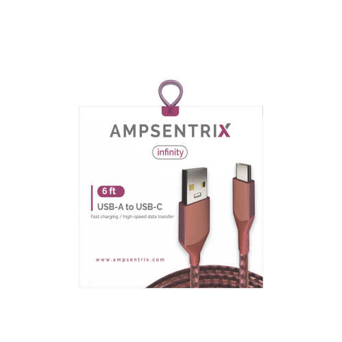 ESOURCE PARTS  Replacement 6 Ft USB Type C to USB Type A Cable (Ampsentrix) (Infinity) (Pink)