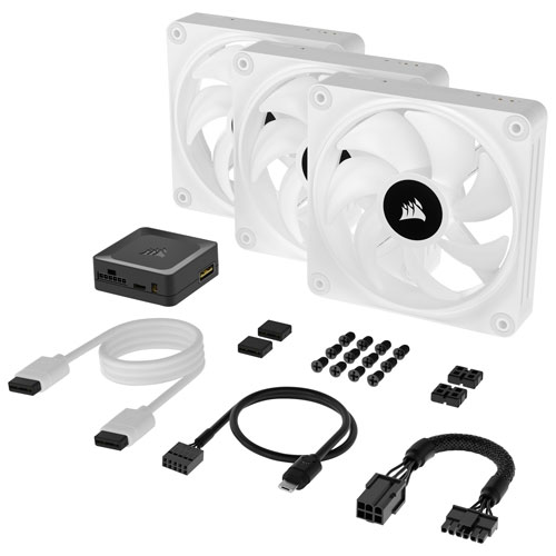 Trousse de démarrage à trois ventilateurs MID de 120 mm RVB iCUE Link QX120 de Corsair - Blanc