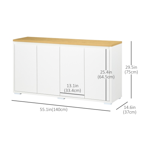 HOMCOM 55" Sideboard Buffet Cabinet, Kitchen Storage Cabinet with 4 Doors and 2 Adjustable Shelves, White