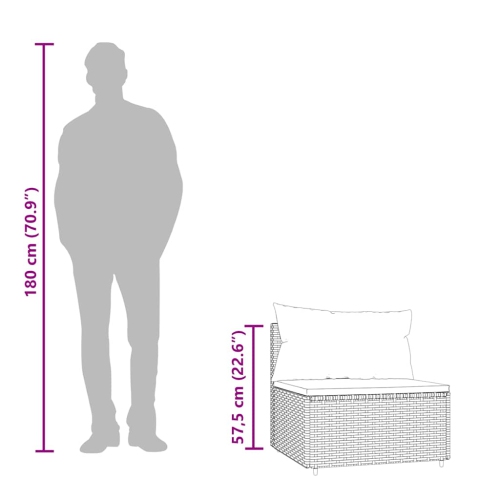 vidaXL Garden Middle Sofa with Cushions Black Poly Rattan