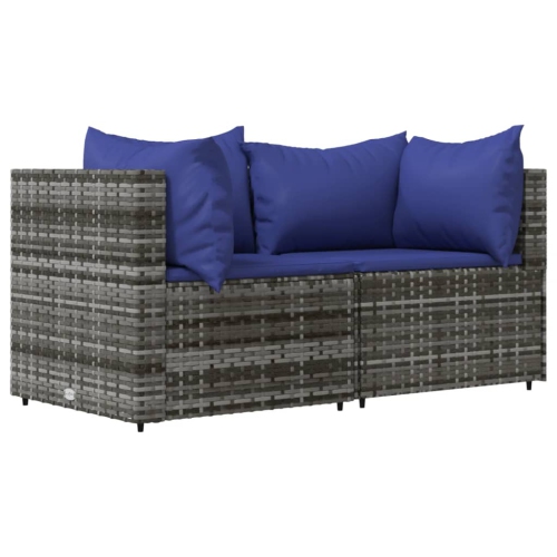 VIDAXL  Garden Corner Sofas With Cushions 2 PCs Grey Poly Rattan