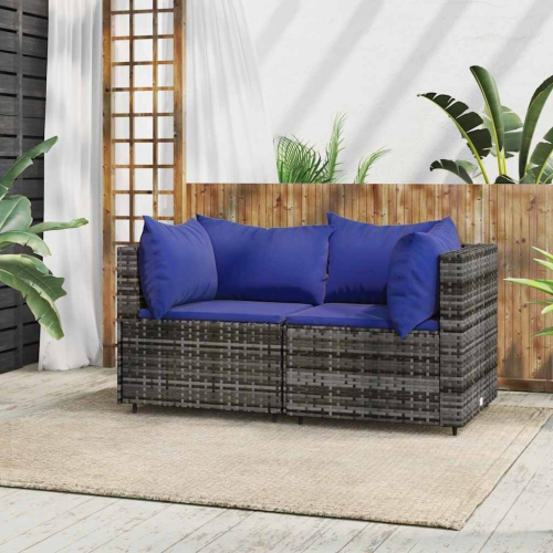 vidaXL Garden Corner Sofas with Cushions 2 pcs Grey Poly Rattan