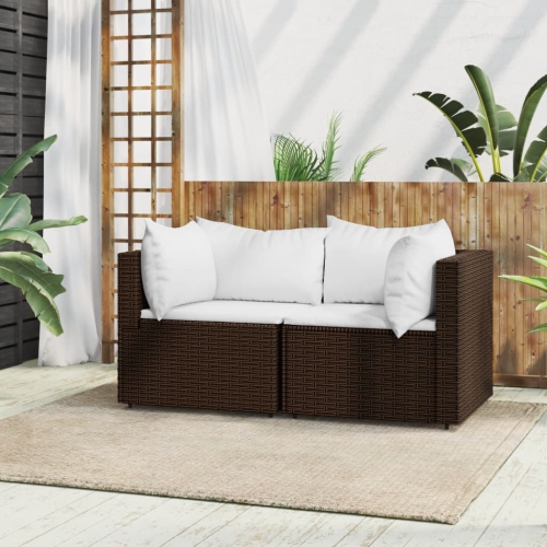 VIDAXL  Garden Corner Sofas With Cushions 2 PCs Brown Poly Rattan