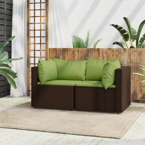 VIDAXL  Garden Corner Sofas With Cushions 2 PCs Brown Poly Rattan