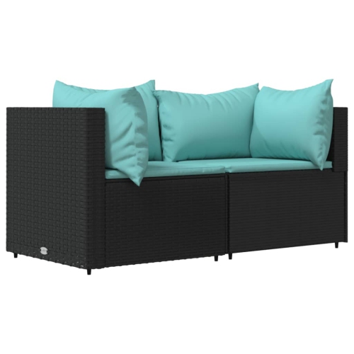 VIDAXL  Garden Corner Sofas With Cushions 2 PCs Black Poly Rattan