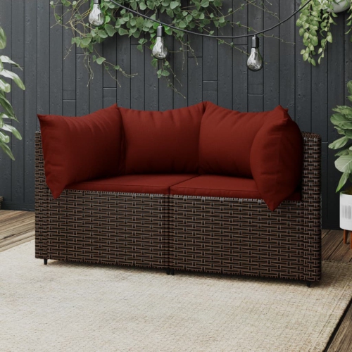 VIDAXL  Garden Corner Sofas With Cushions 2 PCs Brown Poly Rattan