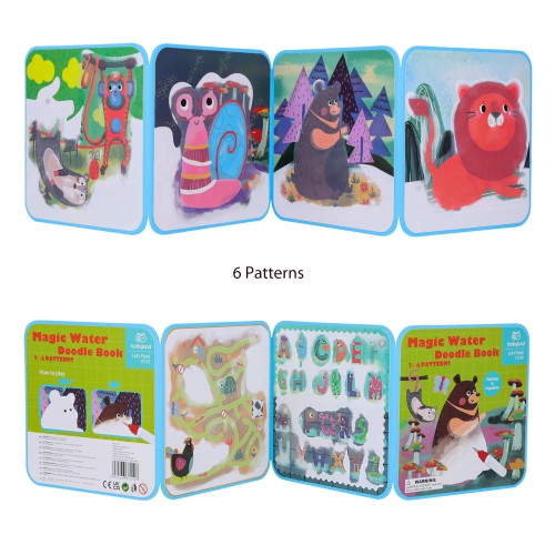 TOOKYLAND Magic Water Coloring Book - 6-Page Reusable Paint-with-Water Drawing Book with Water Pen, Arts & Crafts Gifts and Travel Toys for Kids and