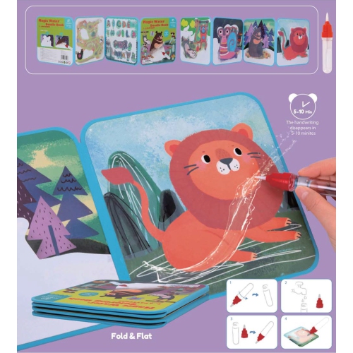 TOOKYLAND Magic Water Coloring Book - 6-Page Reusable Paint-with-Water Drawing Book with Water Pen, Arts & Crafts Gifts and Travel Toys for Kids and