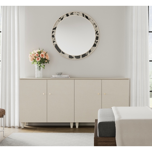 WAMPAT 2-in-1 Extra Storage Cabinets with Doors, Beige Wood Accent Cabinet Kitchen Sideboard Buffet Bar Table, Floor Cupboard with 6 Compartments for