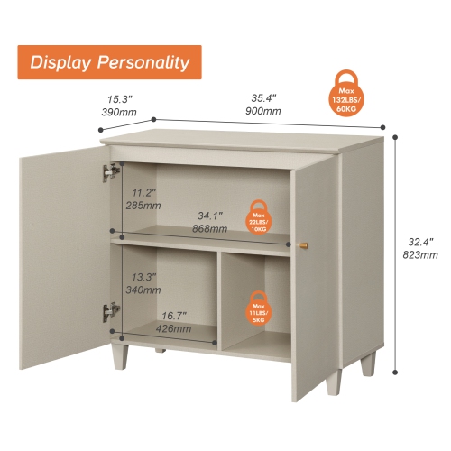 WAMPAT 2-in-1 Extra Storage Cabinets with Doors, Beige Wood Accent Cabinet Kitchen Sideboard Buffet Bar Table, Floor Cupboard with 6 Compartments for