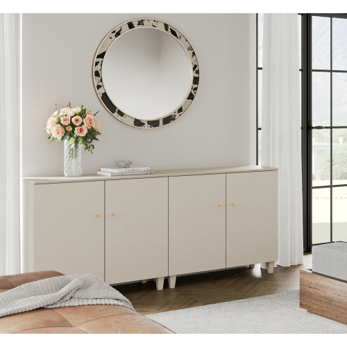 WAMPAT 2-in-1 Extra Storage Cabinets with Doors, Beige Wood Accent Cabinet Kitchen Sideboard Buffet Bar Table, Floor Cupboard with 6 Compartments for