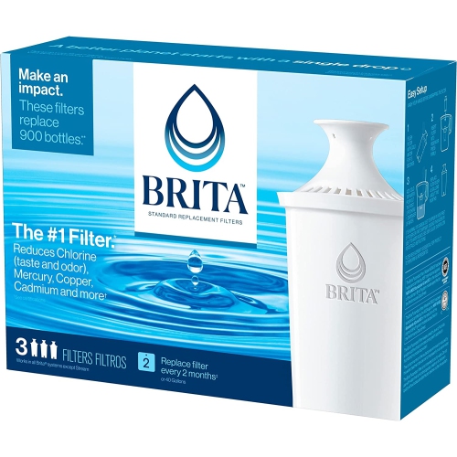 Filtre à eau standard Brita, filtres de rechange standard pour pichets et distributeurs, sans BPA, 3 unités