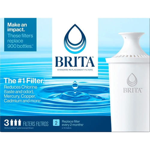 Filtre à eau standard Brita, filtres de rechange standard pour pichets et distributeurs, sans BPA, 3 unités