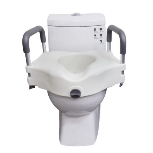 Raised Toilet Seat with Removable Arms provides a 4 inch rise with features removable integral armrests, Fits most of Toilets, White Color