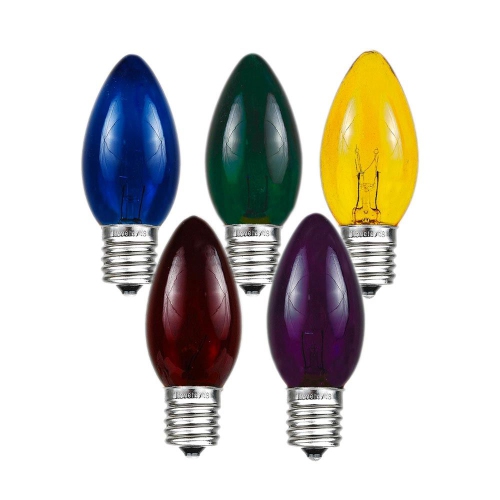 Novelty Lights 25 Pack C9 Outdoor Christmas Replacement Bulbs, E17/C9 Intermediate Base, 7 Watt