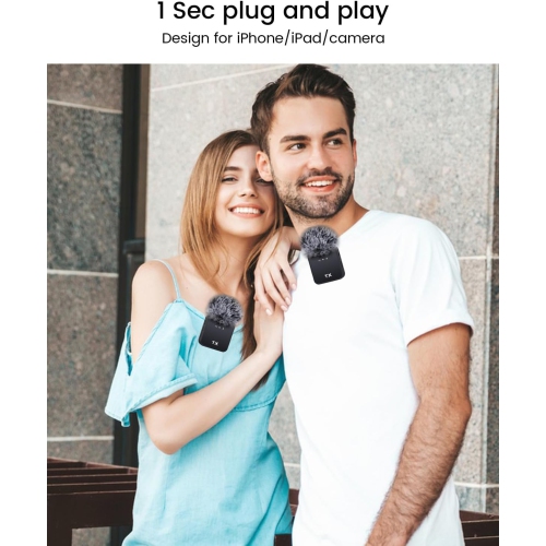 Micro-cravate sans fil 3-en-1 pour iPhone, Android et appareil photo – Portée 328 pi, batterie 20H, micro à suppression du bruit pour vidéo,