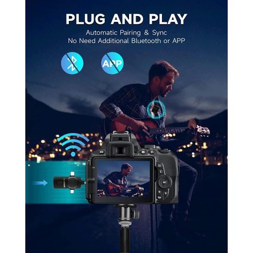 Micro-cravate sans fil 3-en-1 pour iPhone, Android et appareil photo – Portée 328 pi, batterie 20H, micro à suppression du bruit pour vidéo,