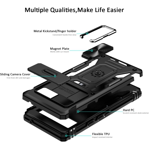 Étui antichoc de qualité militaire pour Pixel 7 de Google avec béquille magnétique rotative et protecteur d'objectif