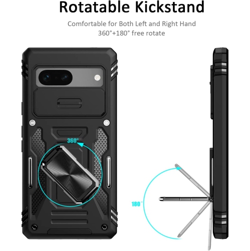 Étui antichoc de qualité militaire pour Pixel 7 de Google avec béquille magnétique rotative et protecteur d'objectif