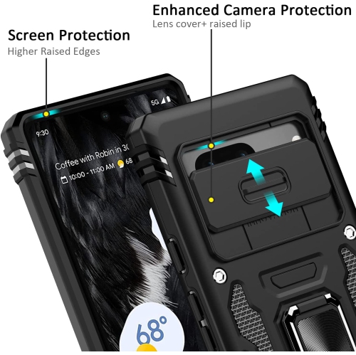 Étui antichoc de qualité militaire pour Pixel 7 de Google avec béquille magnétique rotative et protecteur d'objectif