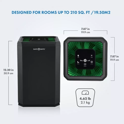 Safe+mate True Hepa Air Purifier 210 Sqft - Black
