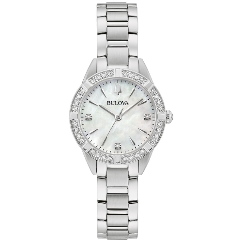 BULOVA WATCH  Bulova Ladies Sutton Quartz Watch 28MM Silver-Tone Stainless Steel Case And Bracelet With Dial (96R253) In White